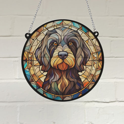Cockapoo Black Stained Glass Effect Suncatcher